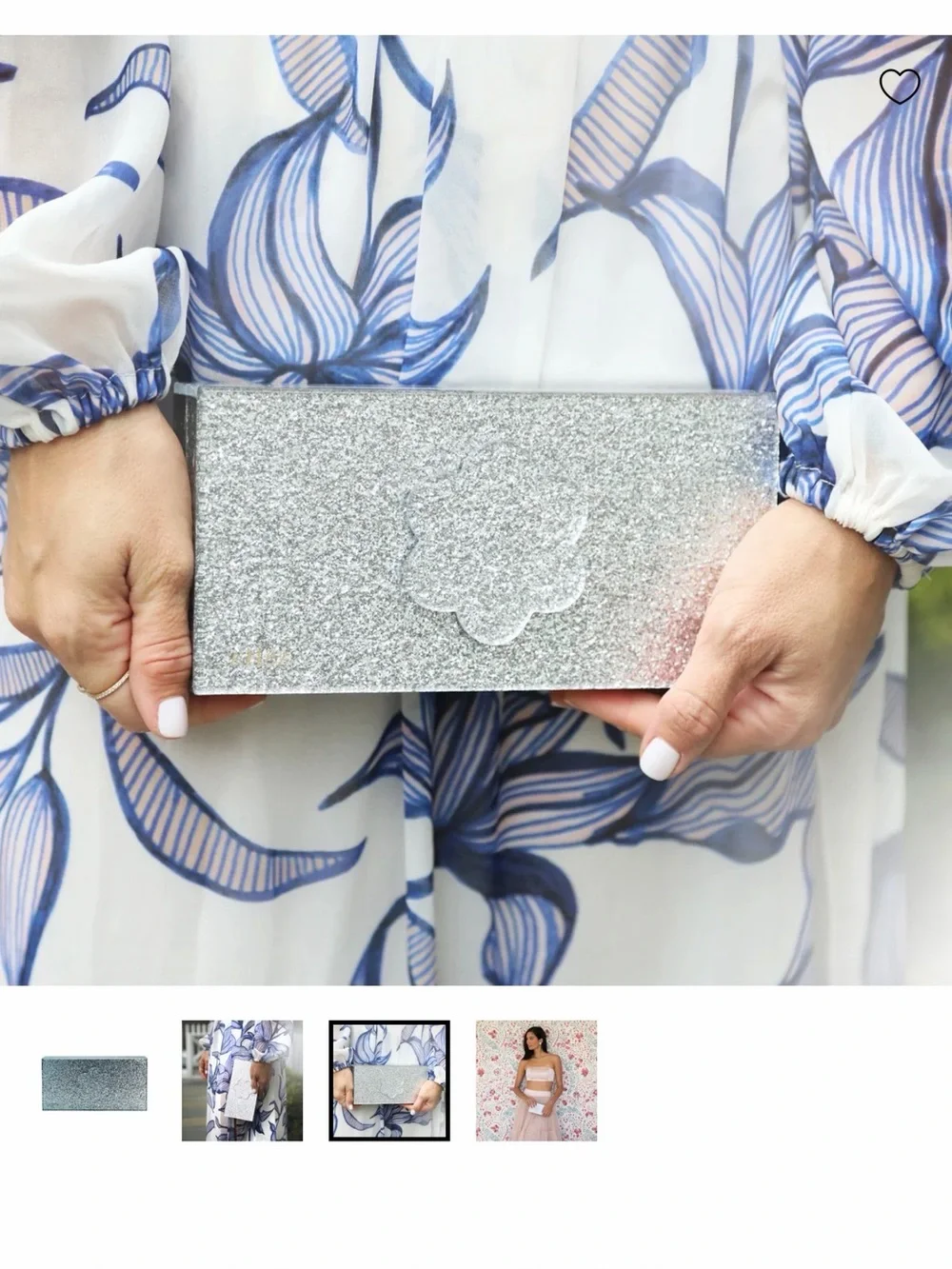 Silver Glitter Flower Applique Wristlet Clutch